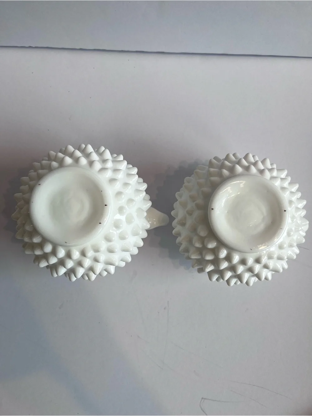 Vintage Fenton Hobnail Milk Glass Candlestick Holders Finger Loop Pair